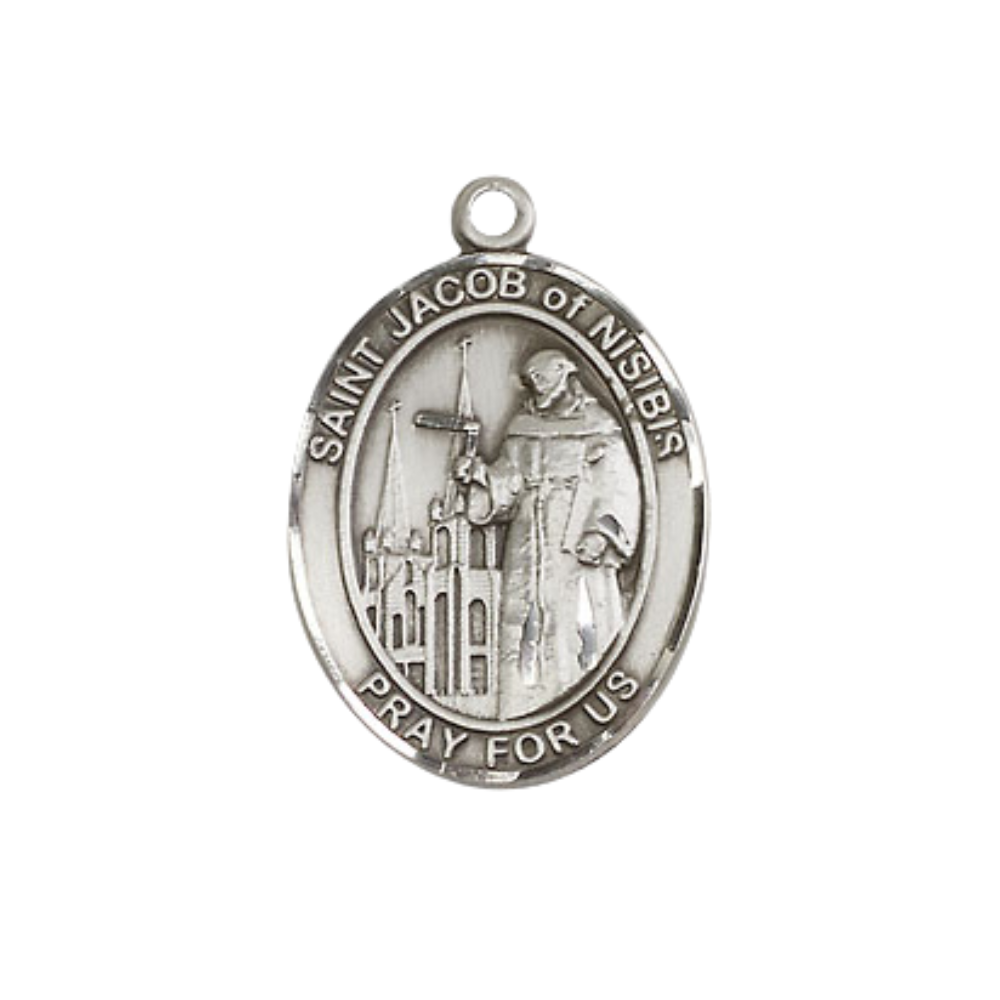 Everlasting Light Jewelry Medium Women's Pewter Saint St. Jacob of Nisibis Pendant Necklace on 18- inch Rhodium- Plated Lite Curb Brass Chain – 3/4- inch Medal with Lobster Claw Clasp, Catholic Medal – Velvet Gift Box Included