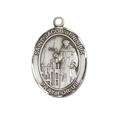 Medium Men's .925 Sterling Silver Saint St. Jacob of Nisibis Medal Pendant on 24 Inch Endless Rhodium Plated Heavy Curb Brass Chain, Catholic Religious Necklace - Made in USA- Deluxe Velvet Gift Box