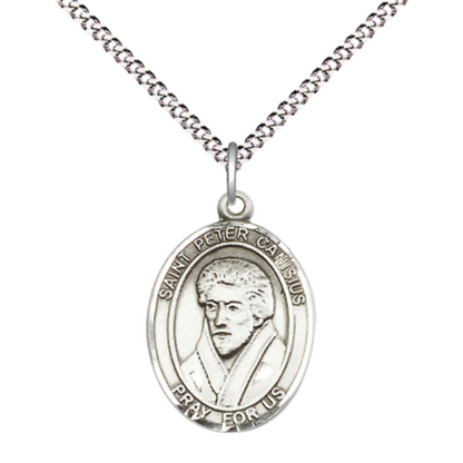 Everlasting Light Jewelry Medium Women's Pewter Saint St. Peter Canisius Pendant Necklace on 18- inch Rhodium- Plated Lite Curb Brass Chain – 3/4- inch Medal with Lobster Claw Clasp, Catholic Medal – Velvet Gift Box Included