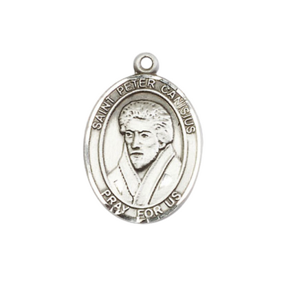 Everlasting Light Jewelry Medium Women's .925 Sterling Silver Saint St. Peter Canisius Pendant Necklace on 18- inch Rhodium- Plated Lite Curb Brass Chain, Catholic Medal – Velvet Gift Box Included