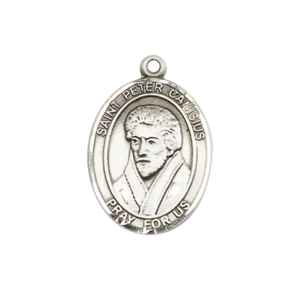 Everlasting Light Jewelry Medium Women's Pewter Saint St. Peter Canisius Pendant Necklace on 18- inch Rhodium- Plated Lite Curb Brass Chain – 3/4- inch Medal with Lobster Claw Clasp, Catholic Medal – Velvet Gift Box Included