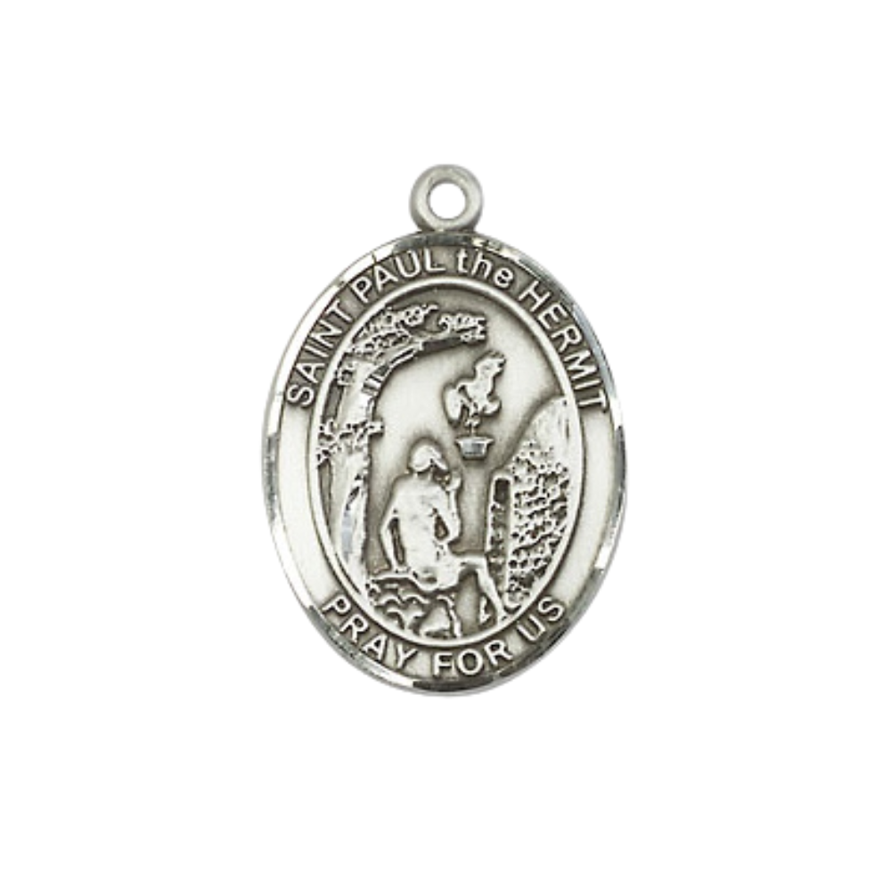 Everlasting Light Jewelry Medium Women's Pewter Saint St. Paul the Hermit Pendant Necklace on 18- inch Rhodium- Plated Lite Curb Brass Chain with Lobster Claw Clasp, Catholic Medal – Velvet Gift Box Included