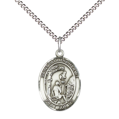 Everlasting Light Jewelry Medium Women's .925 Sterling Silver Saint St. Paul the Hermit Pendant Necklace on 18- inch Rhodium- Plated Lite Curb Brass Chain, Catholic Medal – Velvet Gift Box Included