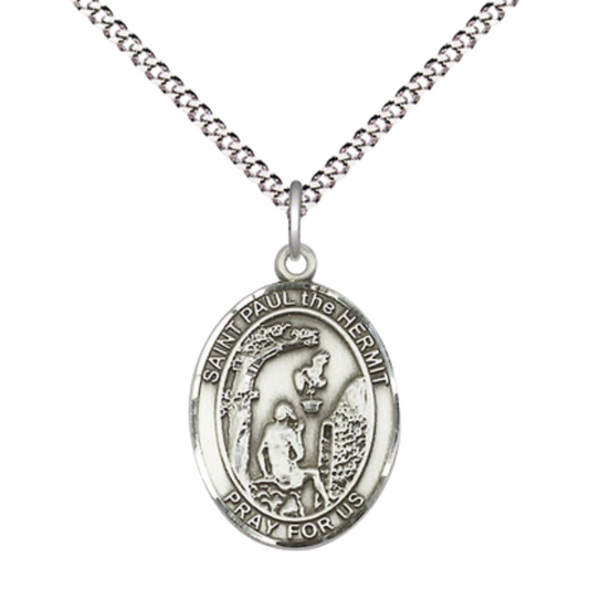 Everlasting Light Jewelry Medium Women's .925 Sterling Silver Saint St. Paul the Hermit Pendant Necklace on 18- inch Rhodium- Plated Lite Curb Brass Chain, Catholic Medal – Velvet Gift Box Included