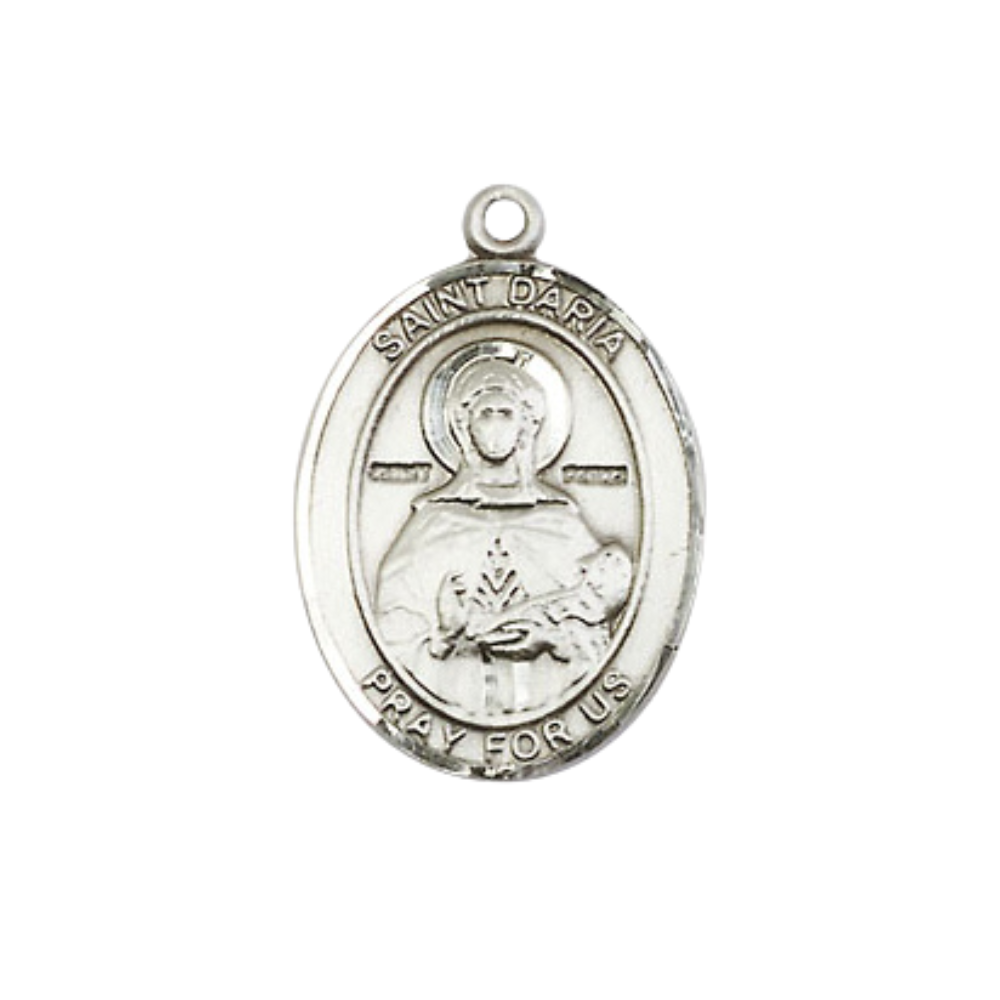 Everlasting Light Jewelry Medium Women's .925 Sterling Silver Saint St. Daria Pendant Necklace on 18- inch Rhodium- Plated Lite Curb Brass Chain, Catholic Medal – Velvet Gift Box Included