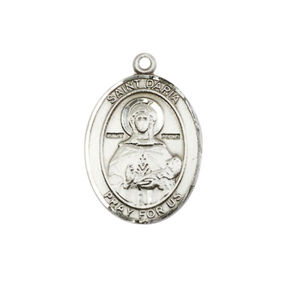 Everlasting Light Jewelry Medium Women's .925 Sterling Silver Saint St. Daria Pendant Necklace on 18- inch Rhodium- Plated Lite Curb Brass Chain, Catholic Medal – Velvet Gift Box Included