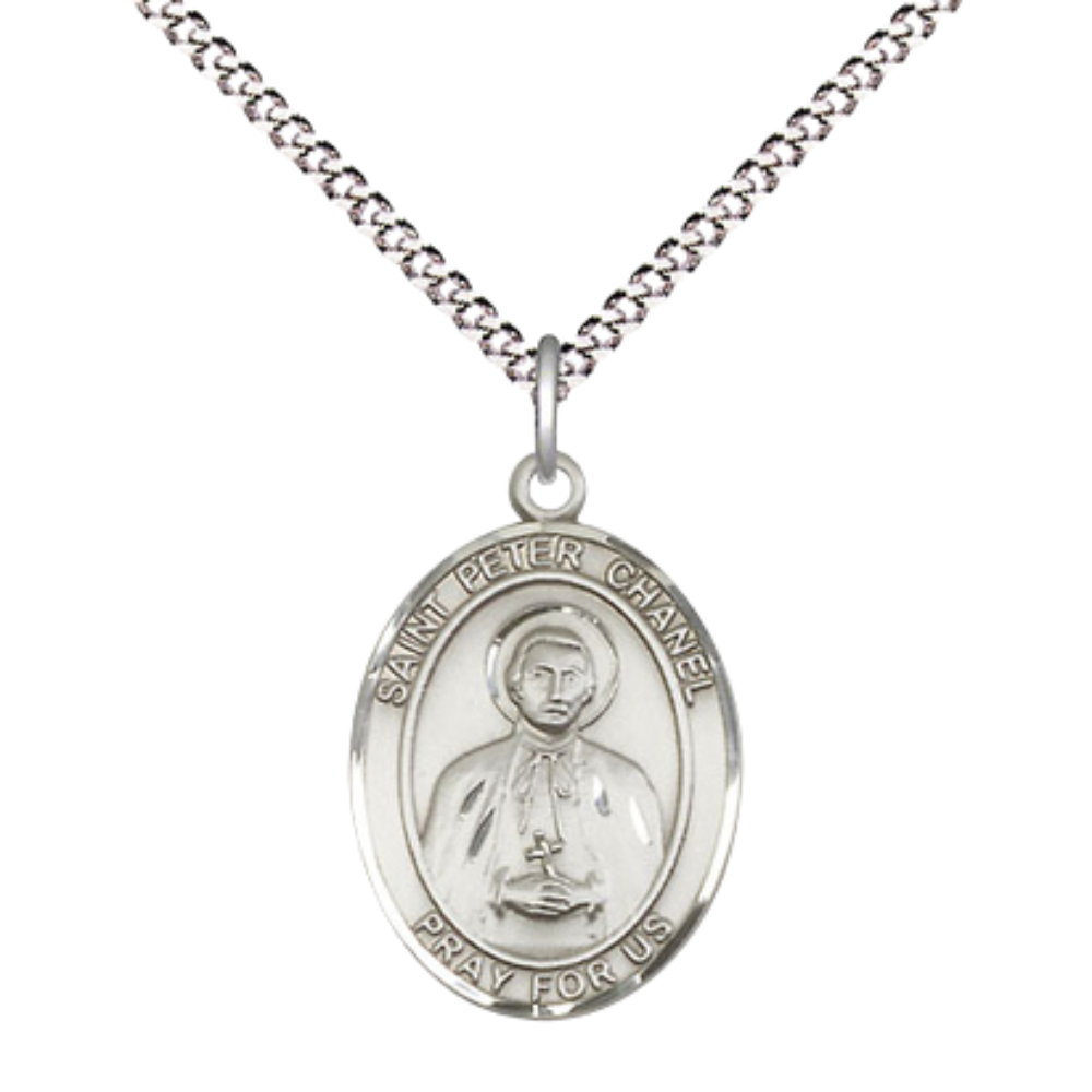 Everlasting Light Jewelry .925 Sterling Silver Saint St. Peter Chanel Medal Pendant on 18 Inch Rhodium Plated Lite Curb Brass Chain w/Lobster Claw clasp, Made in USA, Catholic Medal - Deluxe Velvet Gift Box