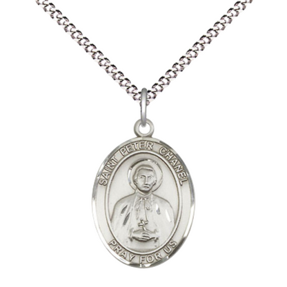 Everlasting Light Jewelry .925 Sterling Silver Saint St. Peter Chanel Medal Pendant on 18 Inch Rhodium Plated Lite Curb Brass Chain w/Lobster Claw clasp, Made in USA, Catholic Medal - Deluxe Velvet Gift Box