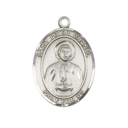 .925 Sterling Silver Saint St. Peter Chanel Oval Medium Medal Pendant on 24 Inch Endless Rhodium Plated Heavy Curb Brass Chain, Catholic Religious Necklace - Made in USA- Deluxe Velvet Gift Box