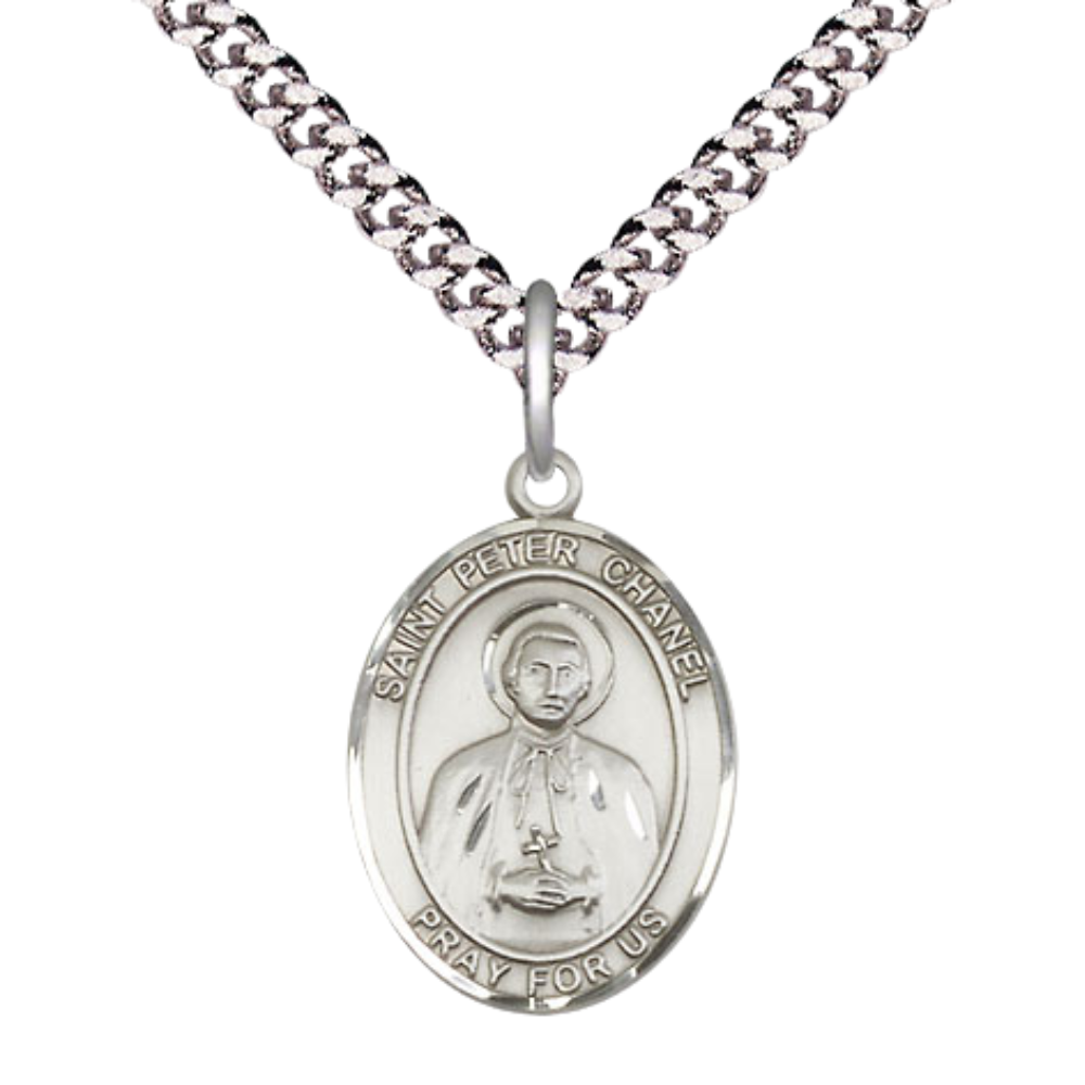 Everlasting Light Jewelry Medium Men's Pewter Saint St. Peter Chanel Medal Pendant on 24 Inch Endless Rhodium Plated Heavy Curb Brass Chain, Catholic Religious Necklace - Made in USA- Deluxe Velvet Gift Box