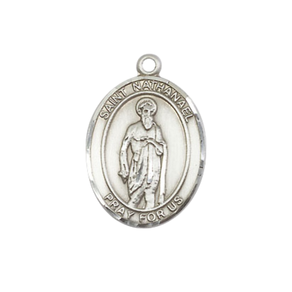 Everlasting Light Jewelry Medium Women's .925 Sterling Silver Saint St. Nathanael Pendant Necklace on 18- inch Rhodium- Plated Lite Curb Brass Chain, Catholic Medal – Velvet Gift Box Included