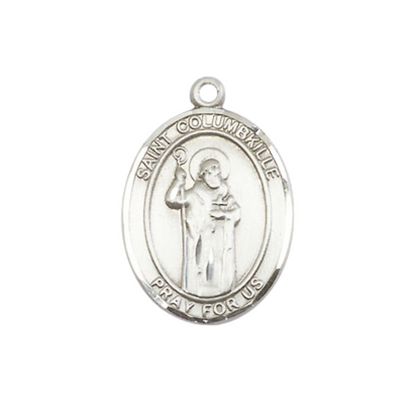 Everlasting Light Jewelry Medium Women's Pewter Saint St. Columbkille Pendant Necklace on 18- inch Rhodium- Plated Lite Curb Brass Chain – 3/4- inch Medal with Lobster Claw Clasp, Catholic Medal – Velvet Gift Box Included