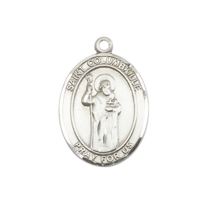 Medium Men's .925 Sterling Silver Saint St. Columbkille Medal Pendant on 24 Inch Endless Rhodium Plated Heavy Curb Brass Chain, Catholic Religious Necklace - Made in USA- Deluxe Velvet Gift Box