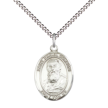Everlasting Light Jewelry Medium Women's .925 Sterling Silver Saint St. Daniel Comboni Pendant Necklace on 18- inch Rhodium- Plated Lite Curb Brass Chain, Catholic Medal – Velvet Gift Box Included