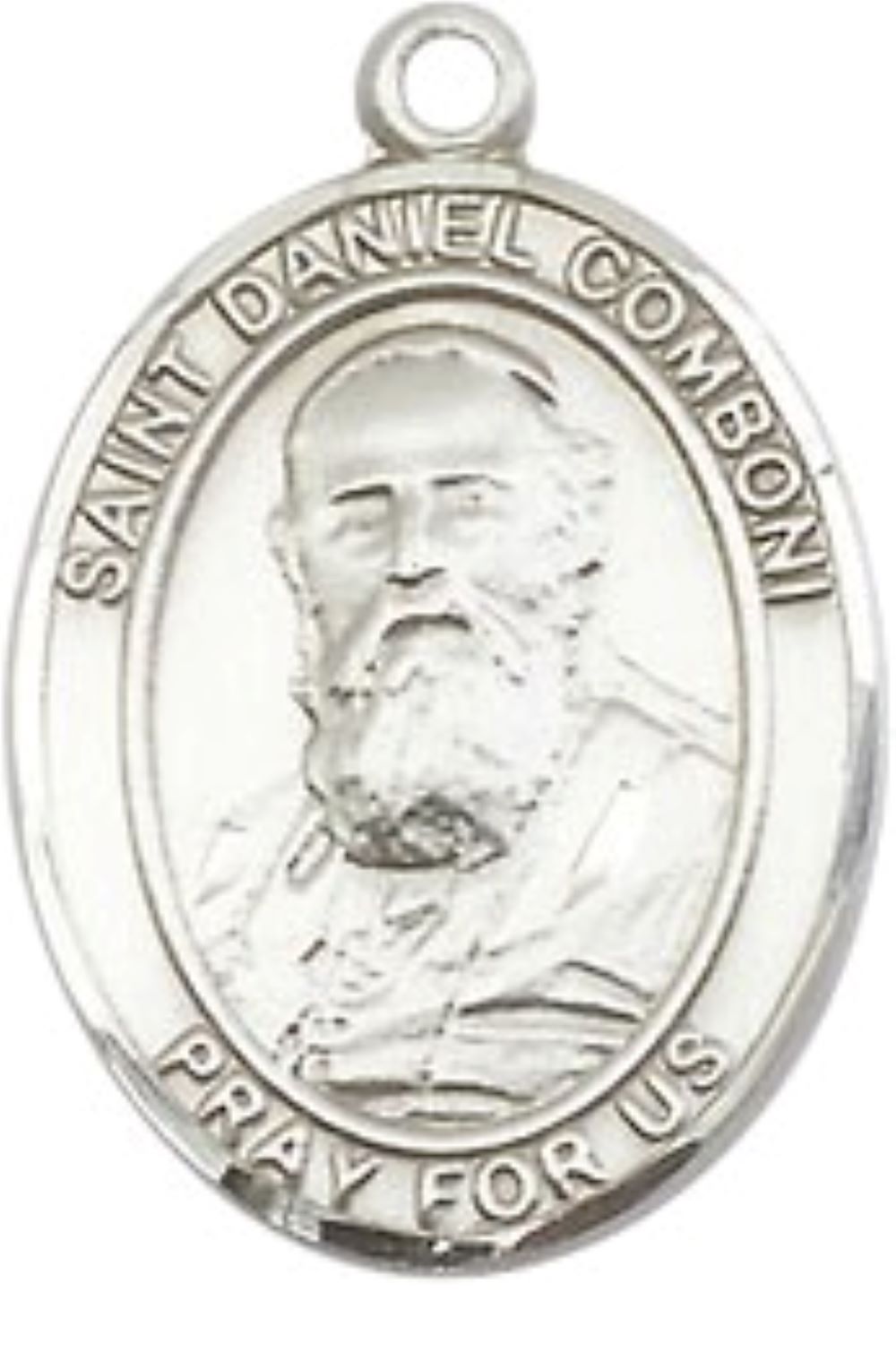 Medium Men's .925 Sterling Silver Saint Daniel Comboni Medal Pendant on 24 Inch Endless Rhodium Plated Heavy Curb Brass Chain, Catholic Religious Necklace -Made in USA- Deluxe Velvet Gift Box