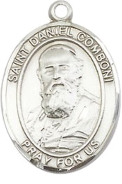 Medium Men's .925 Sterling Silver Saint Daniel Comboni Medal Pendant on 24 Inch Endless Rhodium Plated Heavy Curb Brass Chain, Catholic Religious Necklace -Made in USA- Deluxe Velvet Gift Box