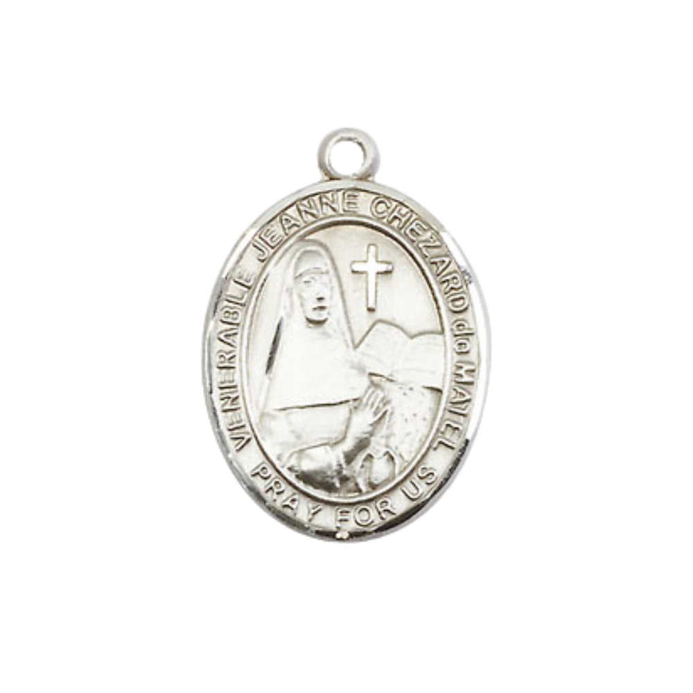 Everlasting Light Jewelry Medium Women's Pewter Jeanne Chezard de Matel Pendant Necklace on 18-inch Rhodium-Plated Lite Curb Brass Chain – 3/4-inch Medal with Lobster Claw Clasp – Velvet Gift Box Included