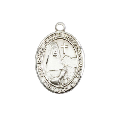 Everlasting Light Jewelry Medium Women's .925 Sterling Silver Jeanne Chezard de Matel Pendant Necklace on 18- inch Rhodium- Plated Lite Curb Brass Chain, Catholic Medal – Velvet Gift Box Included