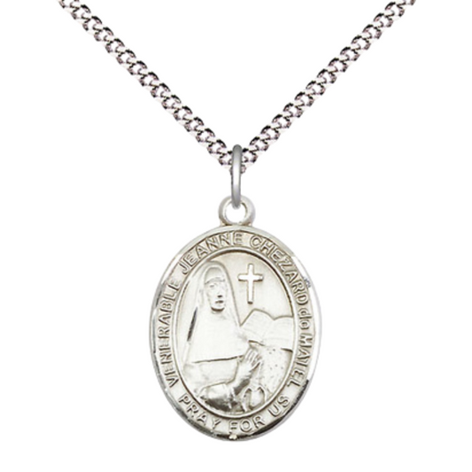 Everlasting Light Jewelry Medium Women's Pewter Jeanne Chezard de Matel Pendant Necklace on 18-inch Rhodium-Plated Lite Curb Brass Chain – 3/4-inch Medal with Lobster Claw Clasp – Velvet Gift Box Included
