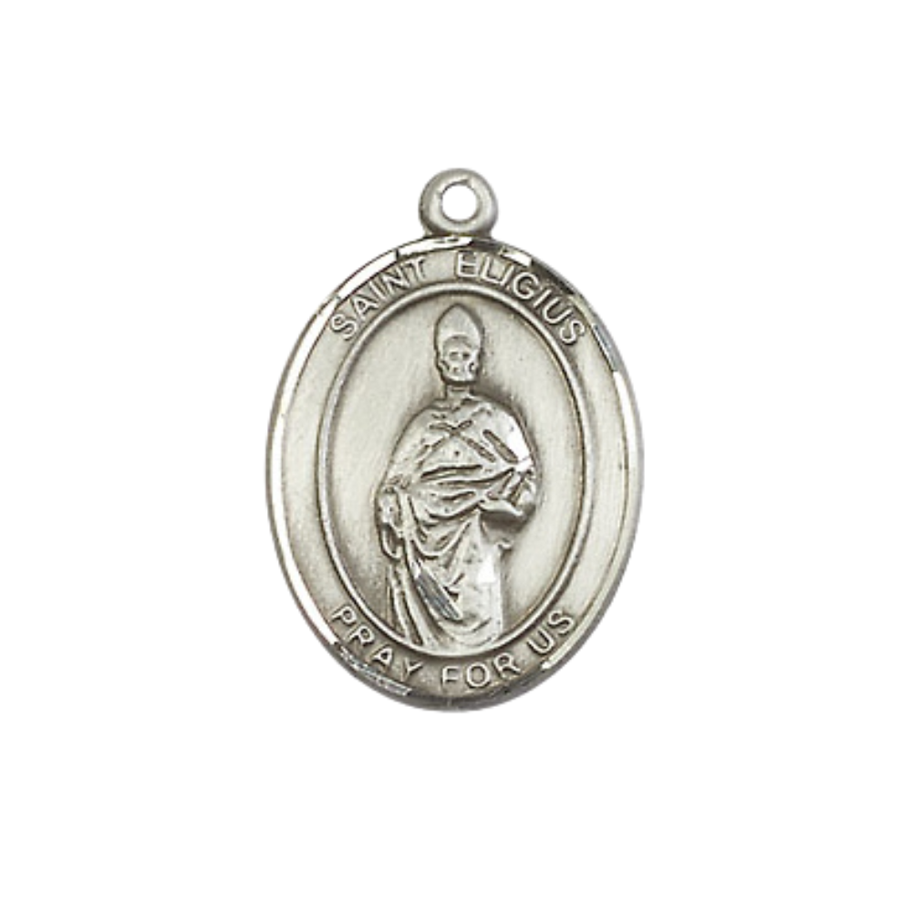 Everlasting Light Jewelry Medium Women's .925 Sterling Silver Saint St. Eligius Pendant Necklace on 18- inch Rhodium- Plated Lite Curb Brass Chain, Catholic Medal – Velvet Gift Box Included – Patron Saint St. of Metalworkers