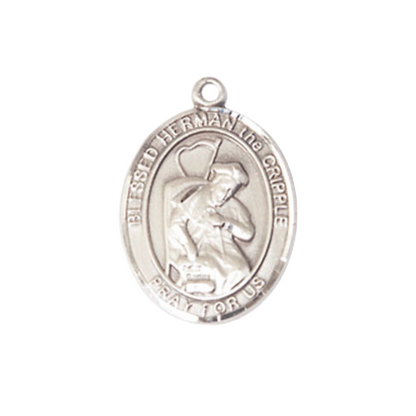 Everlasting Light Jewelry Medium Women's .925 Sterling Silver Blessed Herman the Cripple Pendant Necklace on 18- inch Rhodium- Plated Lite Curb Brass Chain, Catholic Medal – Velvet Gift Box Included