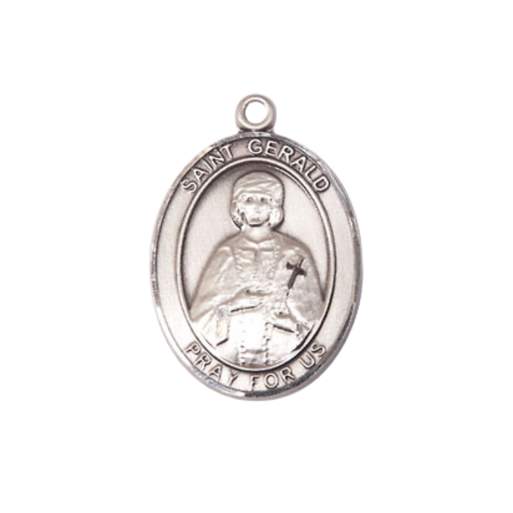 Everlasting Light Jewelry Medium Women's Pewter Saint St. Gerald Pendant Necklace on 18- inch Rhodium- Plated Lite Curb Brass Chain – 3/4- inch Medal with Lobster Claw Clasp, Catholic Medal – Velvet Gift Box Included
