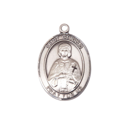 Everlasting Light Jewelry Medium Women's .925 Sterling Silver Saint St. Gerald Pendant Necklace on 18- inch Rhodium- Plated Lite Curb Brass Chain, Catholic Medal – Velvet Gift Box Included
