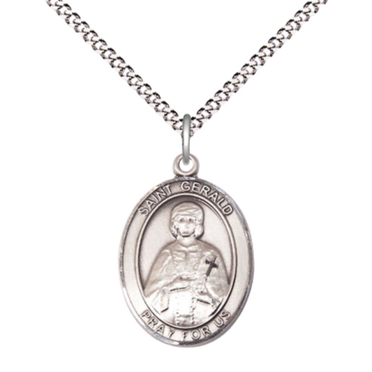 Everlasting Light Jewelry Medium Women's .925 Sterling Silver Saint St. Gerald Pendant Necklace on 18- inch Rhodium- Plated Lite Curb Brass Chain, Catholic Medal – Velvet Gift Box Included