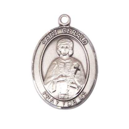 Everlasting Light Jewelry Medium Men's Pewter Saint St. Gerald Medal Pendant on 24 Inch Endless Rhodium Plated Heavy Curb Brass Chain, Catholic Religious Necklace - Made in USA- Deluxe Velvet Gift Box