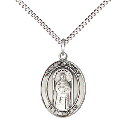 Everlasting Light Jewelry Medium Women's .925 Sterling Silver Saint St. Seraphina Pendant Necklace on 18- inch Rhodium- Plated Lite Curb Brass Chain, Catholic Medal – Velvet Gift Box Included