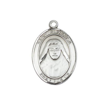 Everlasting Light Jewelry Medium Women's Pewter Saint St. Alphonsa Pendant Necklace on 18- inch Rhodium- Plated Lite Curb Brass Chain – 3/4- inch Medal with Lobster Claw Clasp, Catholic Medal – Velvet Gift Box Included
