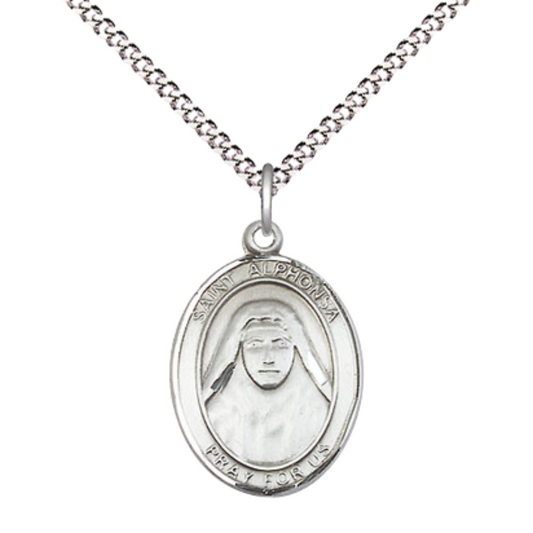 Everlasting Light Jewelry Medium Women's .925 Sterling Silver Saint St. Alphonsa Pendant Necklace on 18- inch Rhodium- Plated Lite Curb Brass Chain, Catholic Medal – Velvet Gift Box Included – Patron Against Illness