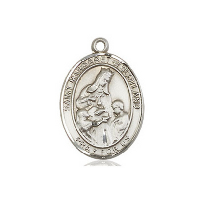Medium Women's .925 Sterling Silver Saint St. Margaret of Scotland Pendant Necklace on 18- inch Rhodium- Plated Lite Curb Brass Chain, Catholic Medal – Velvet Gift Box Included – Patron Saint St. of Widows and Death of Young