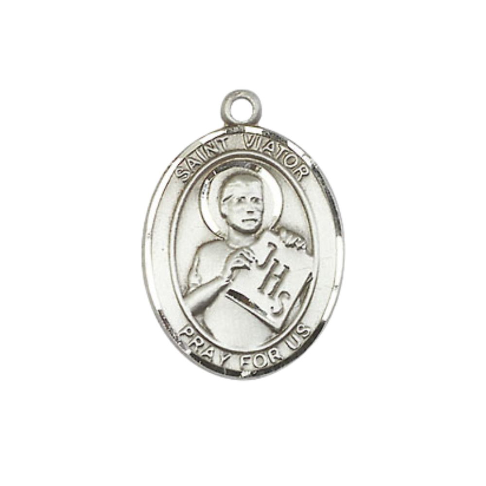 Everlasting Light Jewelry Medium Women's .925 Sterling Silver Saint St. Viator of Bergamo Pendant Necklace on 18- inch Rhodium- Plated Lite Curb Brass Chain, Catholic Medal – Velvet Gift Box Included – Patron Saint St. of Catechists