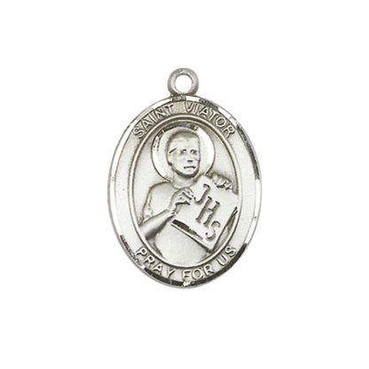 Everlasting Light Jewelry Medium Women's .925 Sterling Silver Saint St. Viator of Bergamo Pendant Necklace on 18- inch Rhodium- Plated Lite Curb Brass Chain, Catholic Medal – Velvet Gift Box Included – Patron Saint St. of Catechists