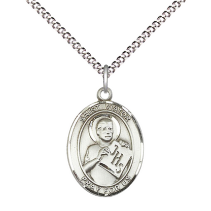 Everlasting Light Jewelry Medium Women's .925 Sterling Silver Saint St. Viator of Bergamo Pendant Necklace on 18- inch Rhodium- Plated Lite Curb Brass Chain, Catholic Medal – Velvet Gift Box Included – Patron Saint St. of Catechists