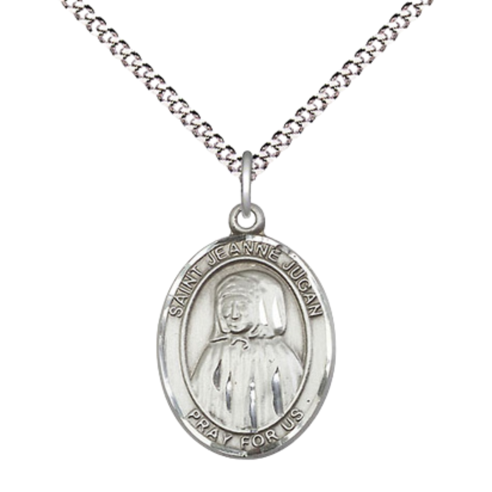 Everlasting Light Jewelry Medium Women's Pewter Saint St. Jeanne Jugan Pendant Necklace on 18- inch Rhodium- Plated Lite Curb Brass Chain – 3/4- inch Medal with Lobster Claw Clasp, Catholic Medal – Velvet Gift Box Included