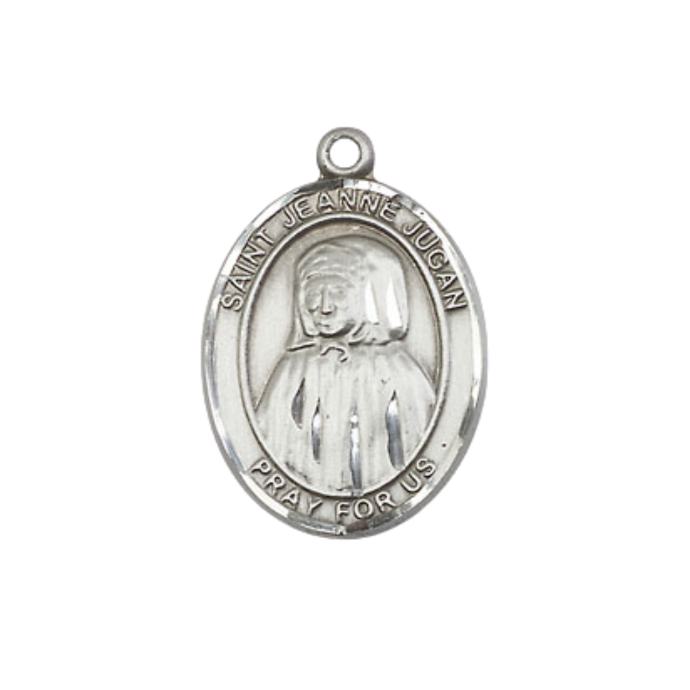 Everlasting Light Jewelry Medium Women's .925 Sterling Silver Saint St. Jeanne Jugan Pendant Necklace on 18- inch Rhodium- Plated Lite Curb Brass Chain, Catholic Medal – Velvet Gift Box Included – Patron Saint St. of the Poor