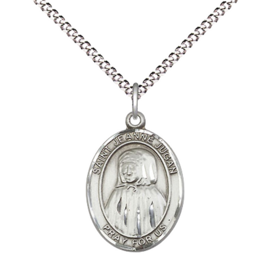 Everlasting Light Jewelry Medium Women's .925 Sterling Silver Saint St. Jeanne Jugan Pendant Necklace on 18- inch Rhodium- Plated Lite Curb Brass Chain, Catholic Medal – Velvet Gift Box Included – Patron Saint St. of the Poor