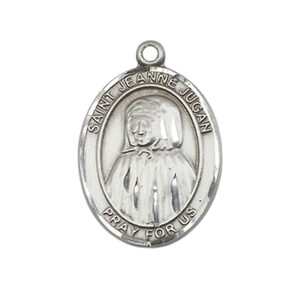 Everlasting Light Jewelry Medium Men's Pewter Saint St. Jeanne Jugan Medal Pendant on 24 Inch Endless Rhodium Plated Heavy Curb Brass Chain, Catholic Religious Necklace - Made in USA- Deluxe Velvet Gift Box