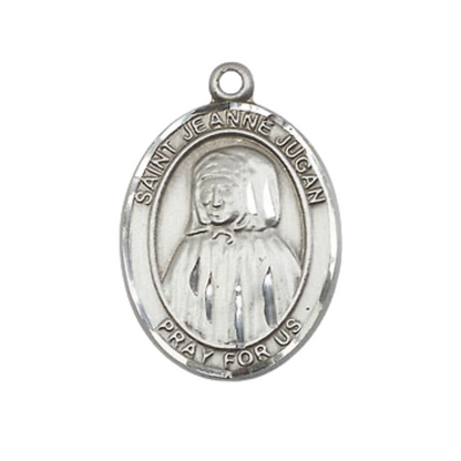 Everlasting Light Jewelry Medium Men's Pewter Saint St. Jeanne Jugan Medal Pendant on 24 Inch Endless Rhodium Plated Heavy Curb Brass Chain, Catholic Religious Necklace - Made in USA- Deluxe Velvet Gift Box