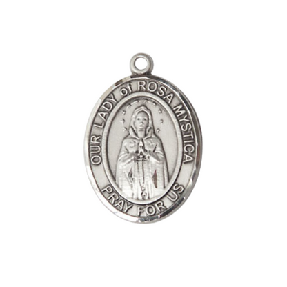 Everlasting Light Jewelry Medium Women's .925 Sterling Silver Our Lady of Rosa Mystica Pendant Necklace on 18- inch Rhodium- Plated Lite Curb Brass Chain, Catholic Medal – Velvet Gift Box Included – Spiritual Devotion Medal