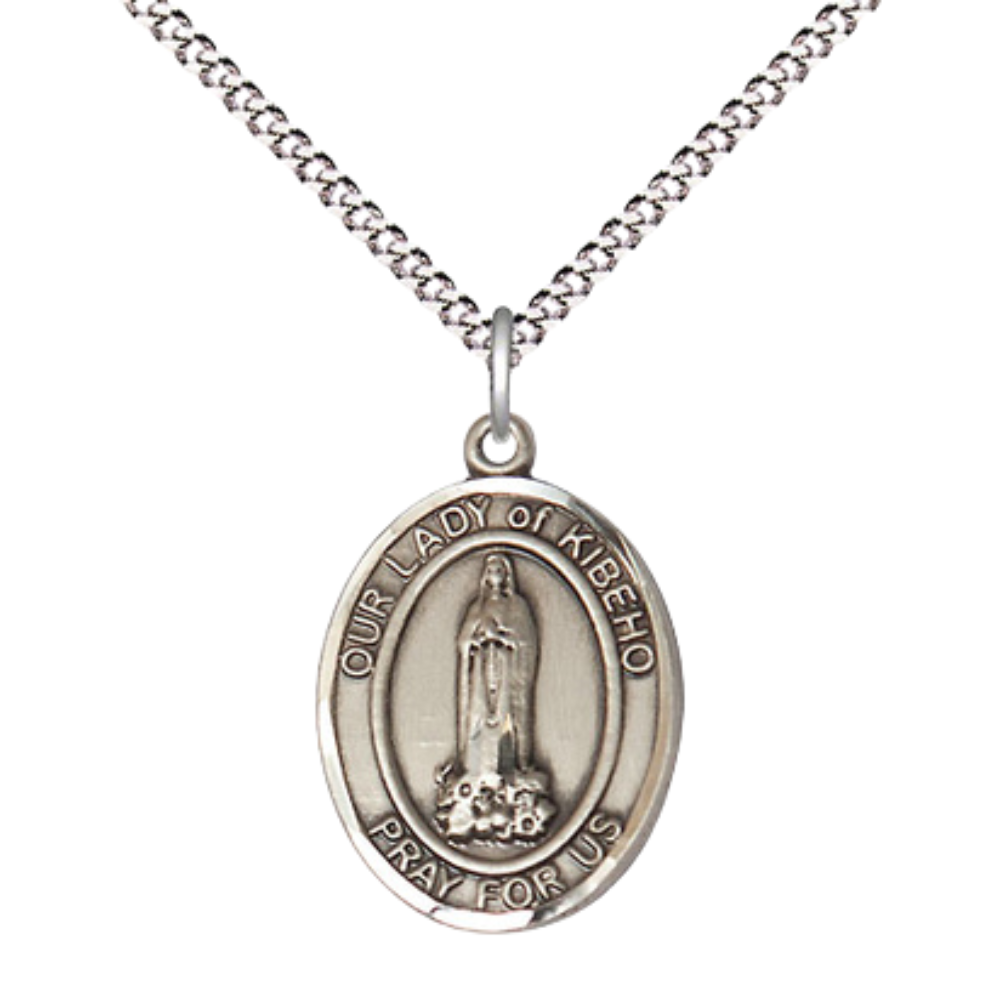 Everlasting Light Jewelry Medium Women's .925 Sterling Silver Our Lady of Kibeho Pendant Necklace on 18- inch Rhodium- Plated Lite Curb Brass Chain, Catholic Medal – Velvet Gift Box Included – Spiritual Faith Medal
