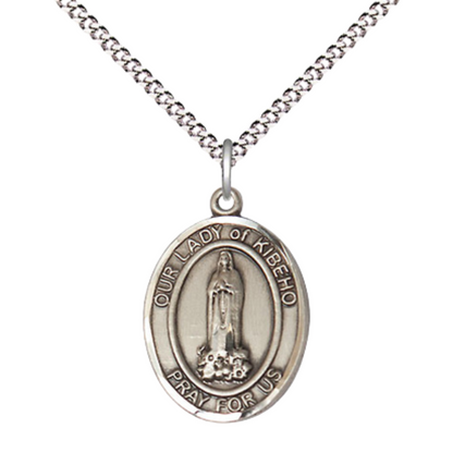 Everlasting Light Jewelry Medium Women's .925 Sterling Silver Our Lady of Kibeho Pendant Necklace on 18- inch Rhodium- Plated Lite Curb Brass Chain, Catholic Medal – Velvet Gift Box Included – Spiritual Faith Medal