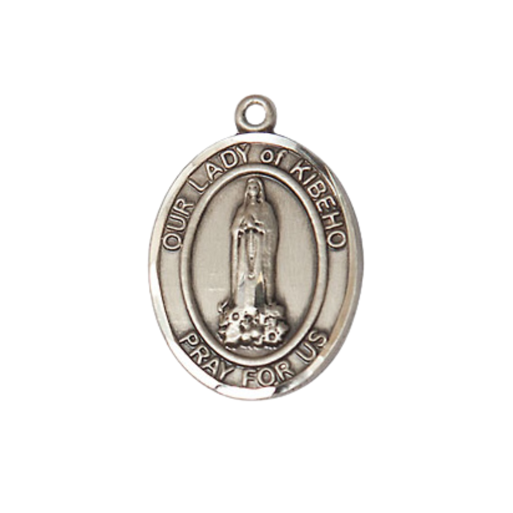 Everlasting Light Jewelry Medium Women's .925 Sterling Silver Our Lady of Kibeho Pendant Necklace on 18- inch Rhodium- Plated Lite Curb Brass Chain, Catholic Medal – Velvet Gift Box Included – Spiritual Faith Medal
