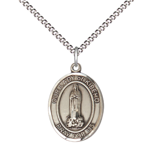 Everlasting Light Jewelry Medium Women's Pewter Our Lady of Kibeho Pendant Necklace on 18-inch Rhodium-Plated Lite Curb Brass Chain – 3/4-inch Medal with Lobster Claw Clasp – Velvet Gift Box Included