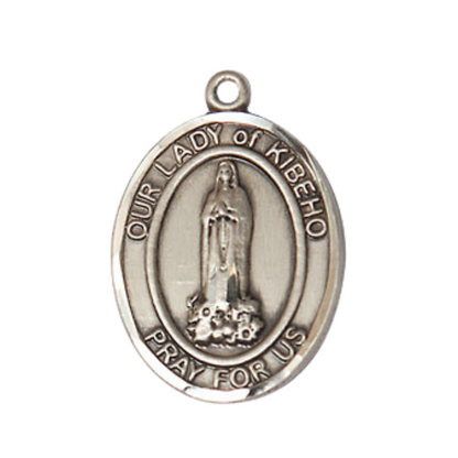 Everlasting Light Jewelry Medium Men's Pewter Our Lady of Kibeho Medal Pendant on 24 Inch Endless Rhodium Plated Heavy Curb Brass Chain,Catholic Religious Necklace -Made in USA- Deluxe Velvet Gift Box
