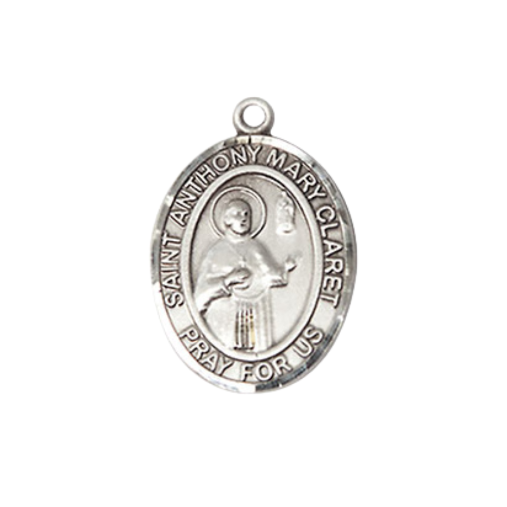 Medium Women's .925 Sterling Silver Saint St. Anthony Mary Claret Pendant Necklace on 18- inch Rhodium- Plated Lite Curb Brass Chain – Velvet Gift Box Included – Patron Saint St. of Weavers & Catholic Press