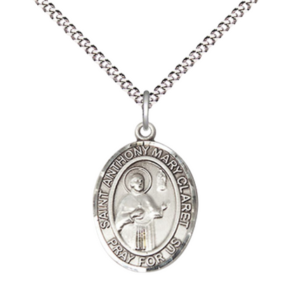 Medium Women's .925 Sterling Silver Saint St. Anthony Mary Claret Pendant Necklace on 18- inch Rhodium- Plated Lite Curb Brass Chain – Velvet Gift Box Included – Patron Saint St. of Weavers & Catholic Press
