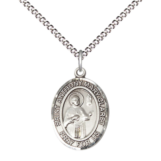 Everlasting Light Jewelry Medium Women's Pewter Saint St. Anthony Mary Claret Pendant Necklace on 18- inch Rhodium- Plated Lite Curb Brass Chain – 3/4- inch Medal with Lobster Claw Clasp, Catholic Medal – Velvet Gift Box Included